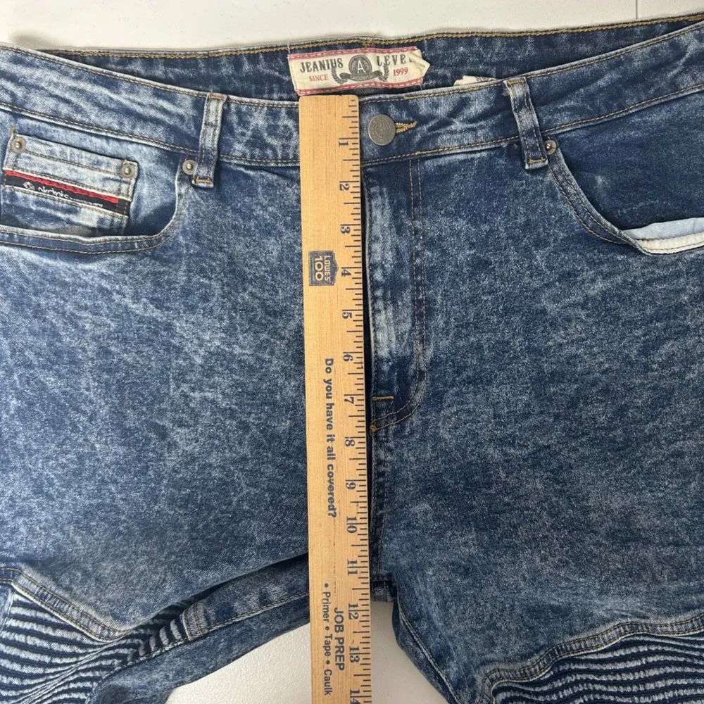 Akademiks‎ Moto Jeans Mens 38x32 Blue Acid Wash Ribbed Knee Streetwear